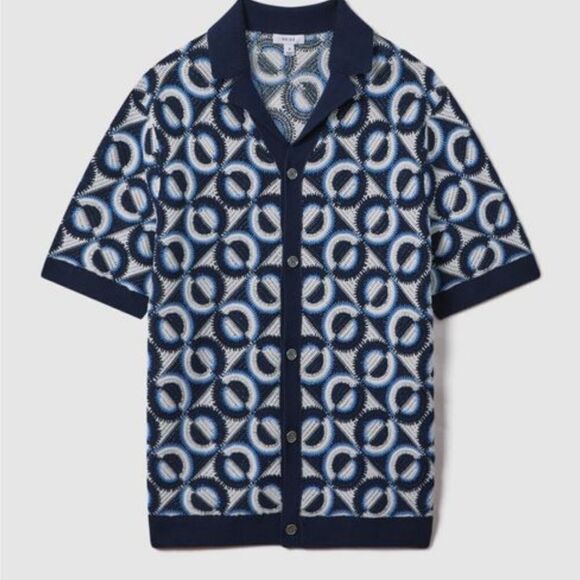 Reiss Frenchie Crochet Cuban Collar Shirt XL - Picture 4 of 8